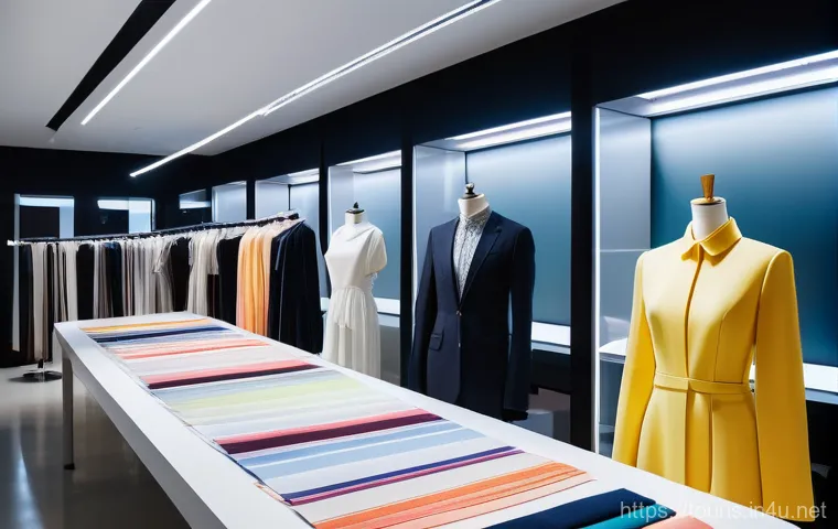 호텔산업의 혁신과 창의성 - A vibrant, modern K-fashion and textile design studio, bustling with creative energy. Diverse young ...