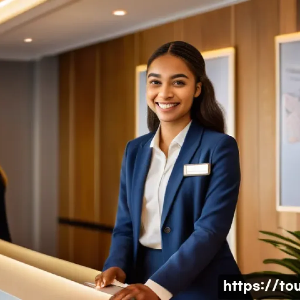 관광 학문에서의 실습과 현장 경험 - A dynamic shot of a young, enthusiastic female university student (early 20s, wearing a neatly press...