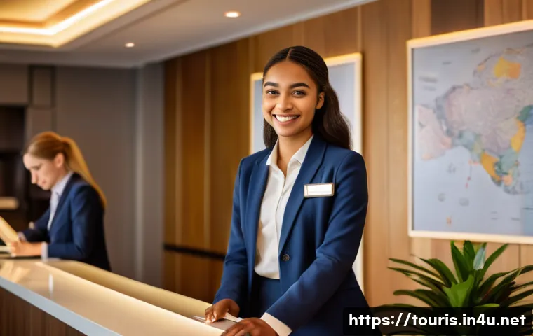 관광 학문에서의 실습과 현장 경험 - A dynamic shot of a young, enthusiastic female university student (early 20s, wearing a neatly press...